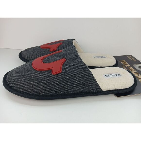 True Religion  Slippers Black Denim Red Logo Men\'s Size XL US 13 Rn 45836 New main image 6